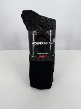 Wolverine Men's Upland Thermal Boot Crew Socks Large L/7-12 Wool Blend in Black